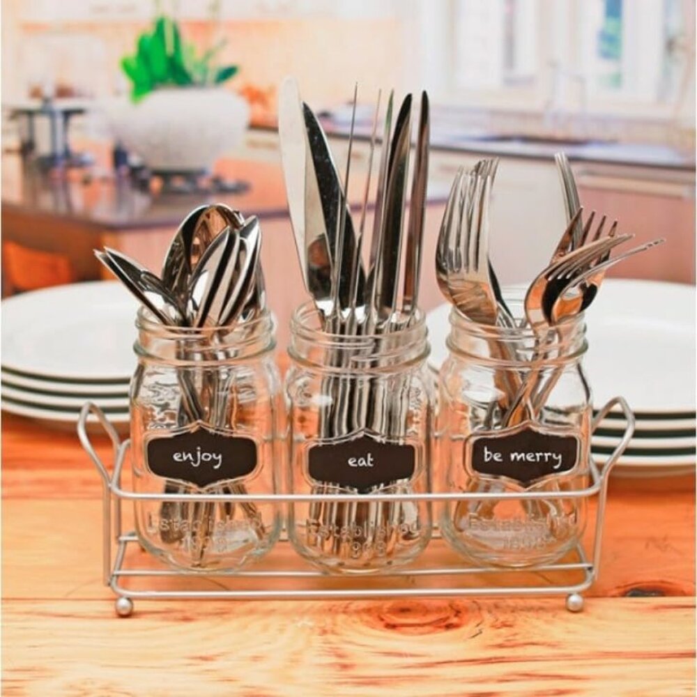 Yorkshire Chalkboard Mason Jar Glasses with Metal Holder Stand
